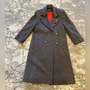 American Vintage Charcoal Pea Coat with Red Lining